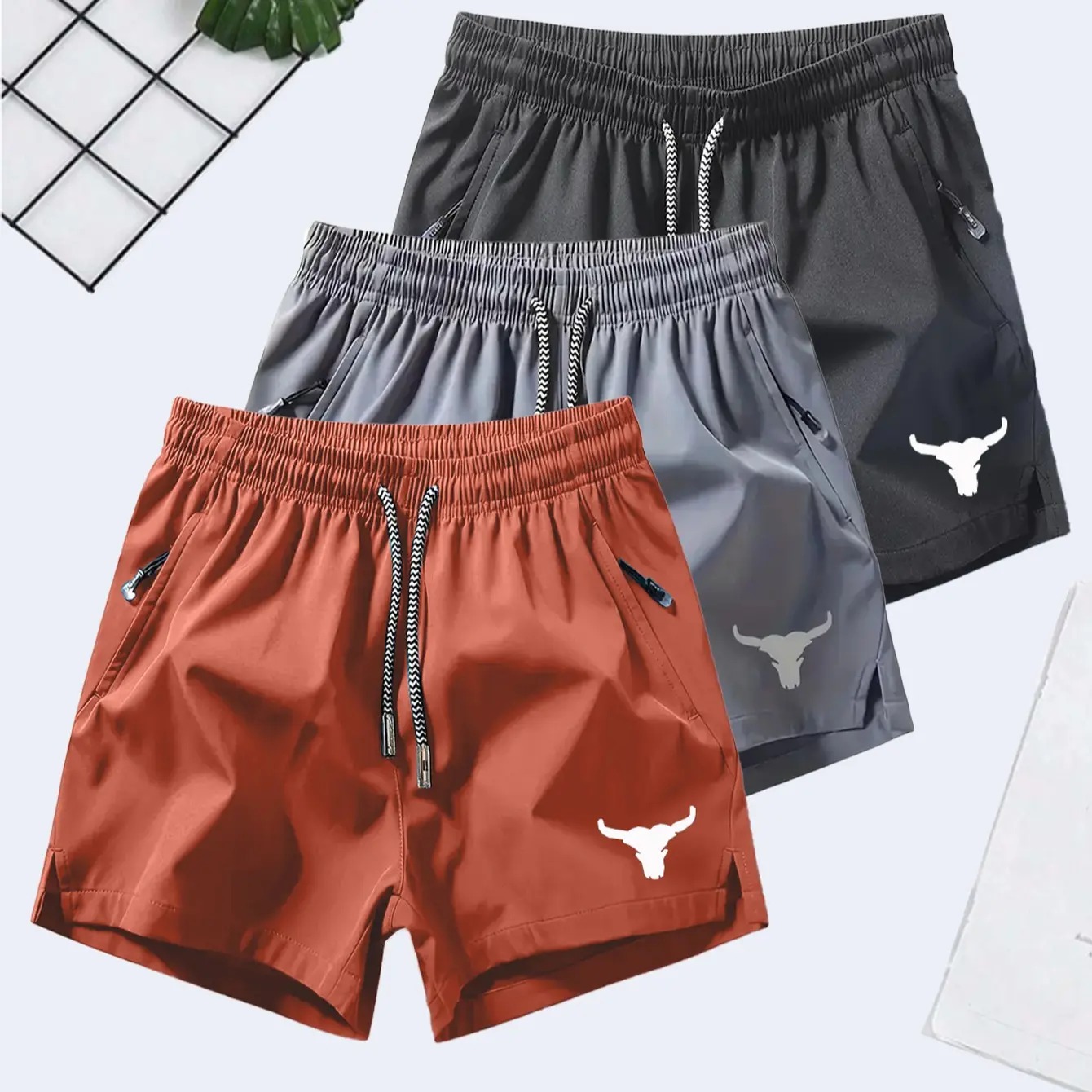 Unisex Lightweight Gym Shorts – Bull Head Graphic Training Shorts