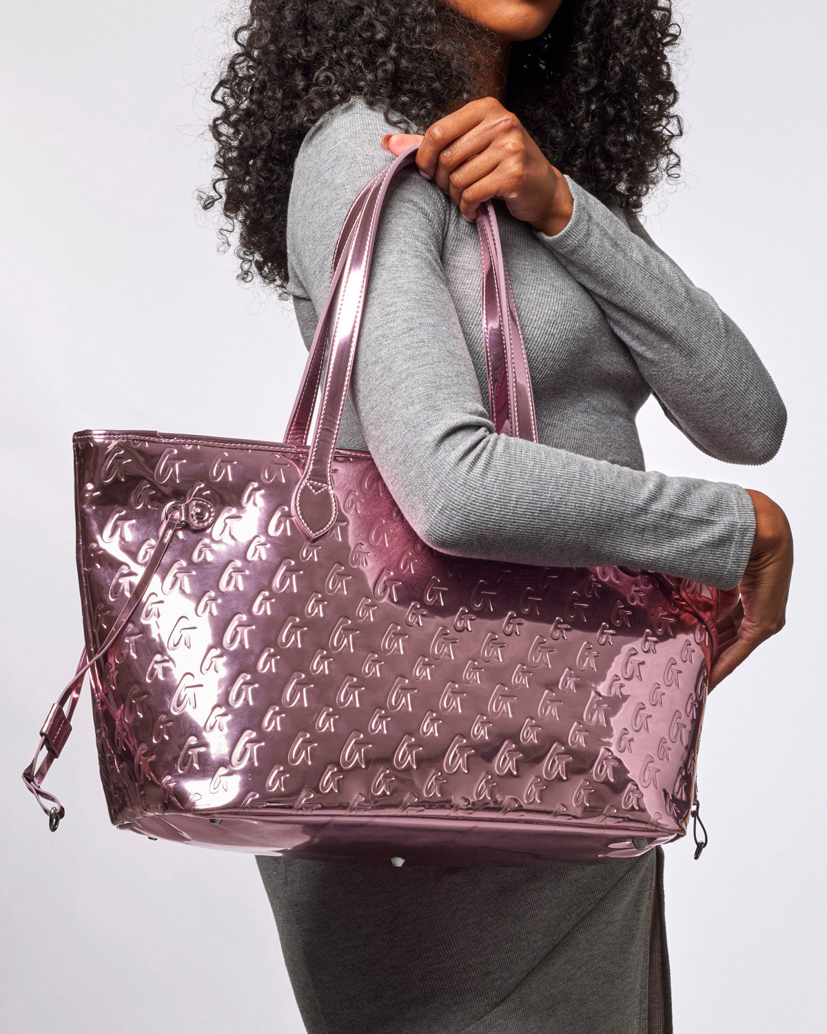 METALLIC MONOGRAM GLAM TOTE - METALLIC PINK