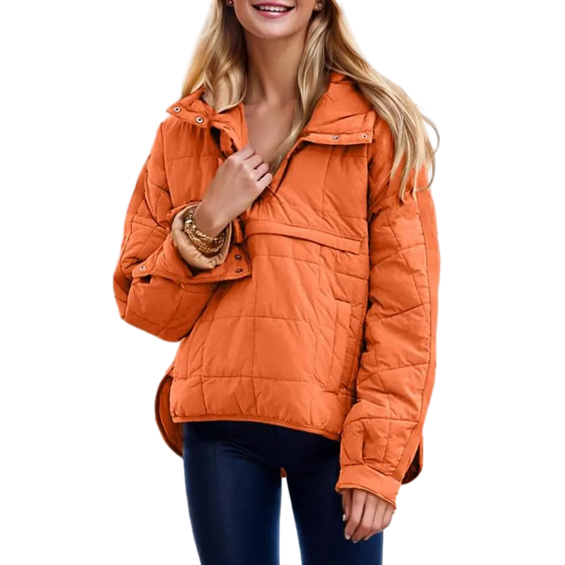 Women's oversized down jacket with quilted batwing sleeves pullover