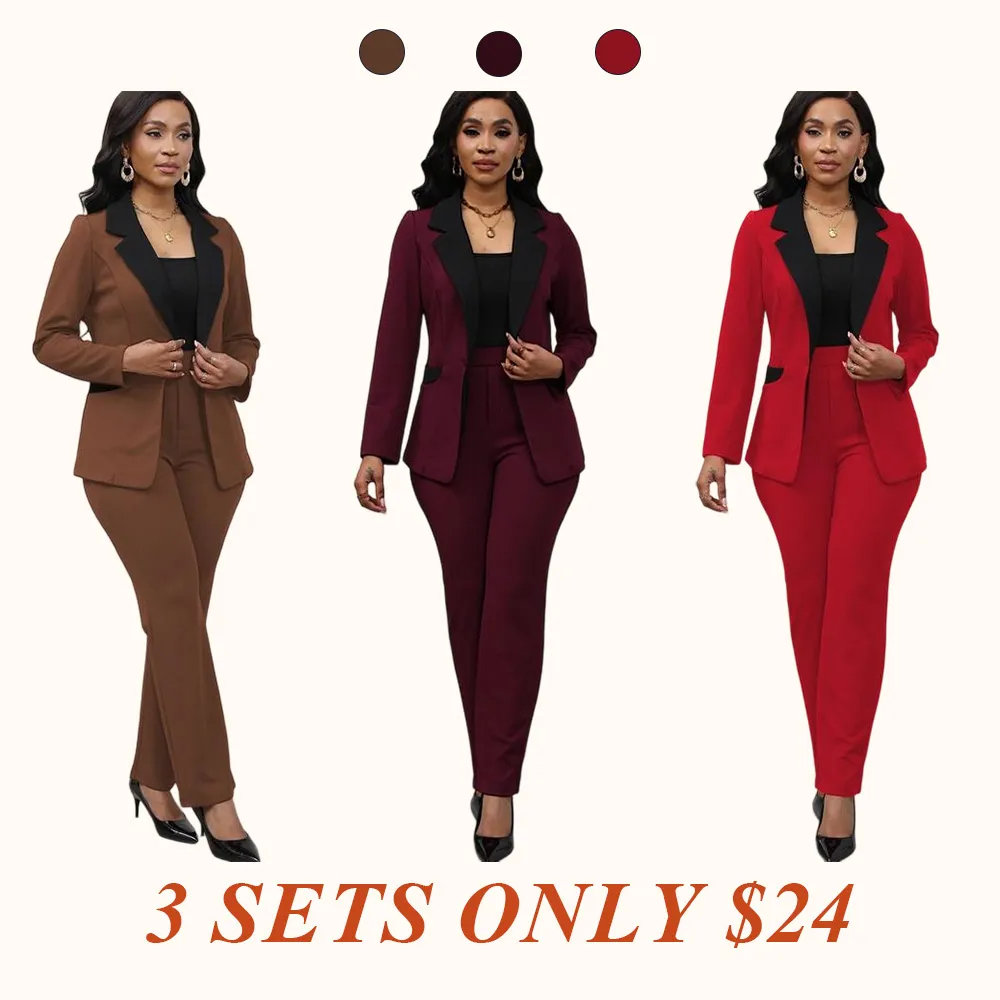 Women's Colorblock Blazer & Straight Leg Pants Set Suits