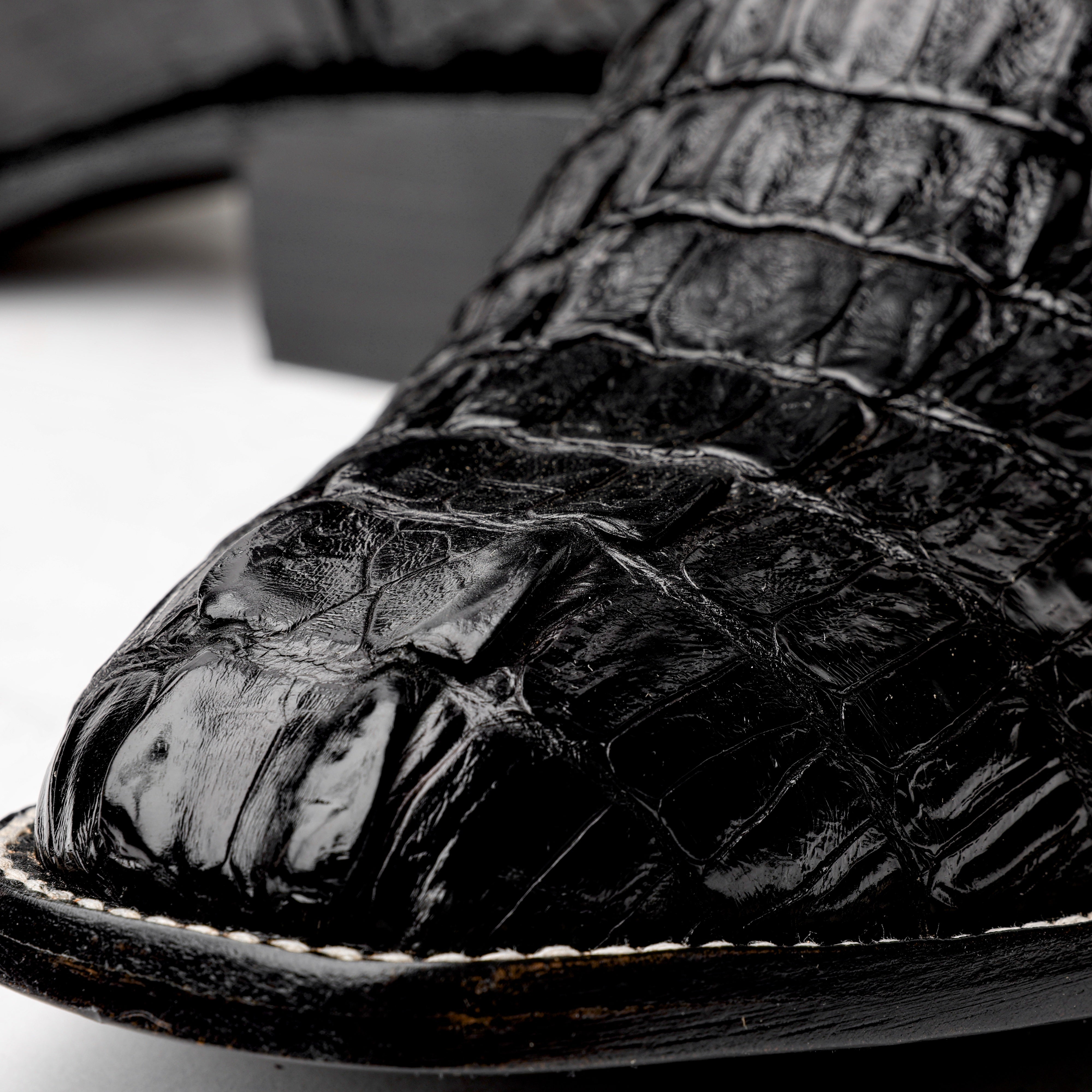 Black GENUINE Caiman Tail Boots - French Toe