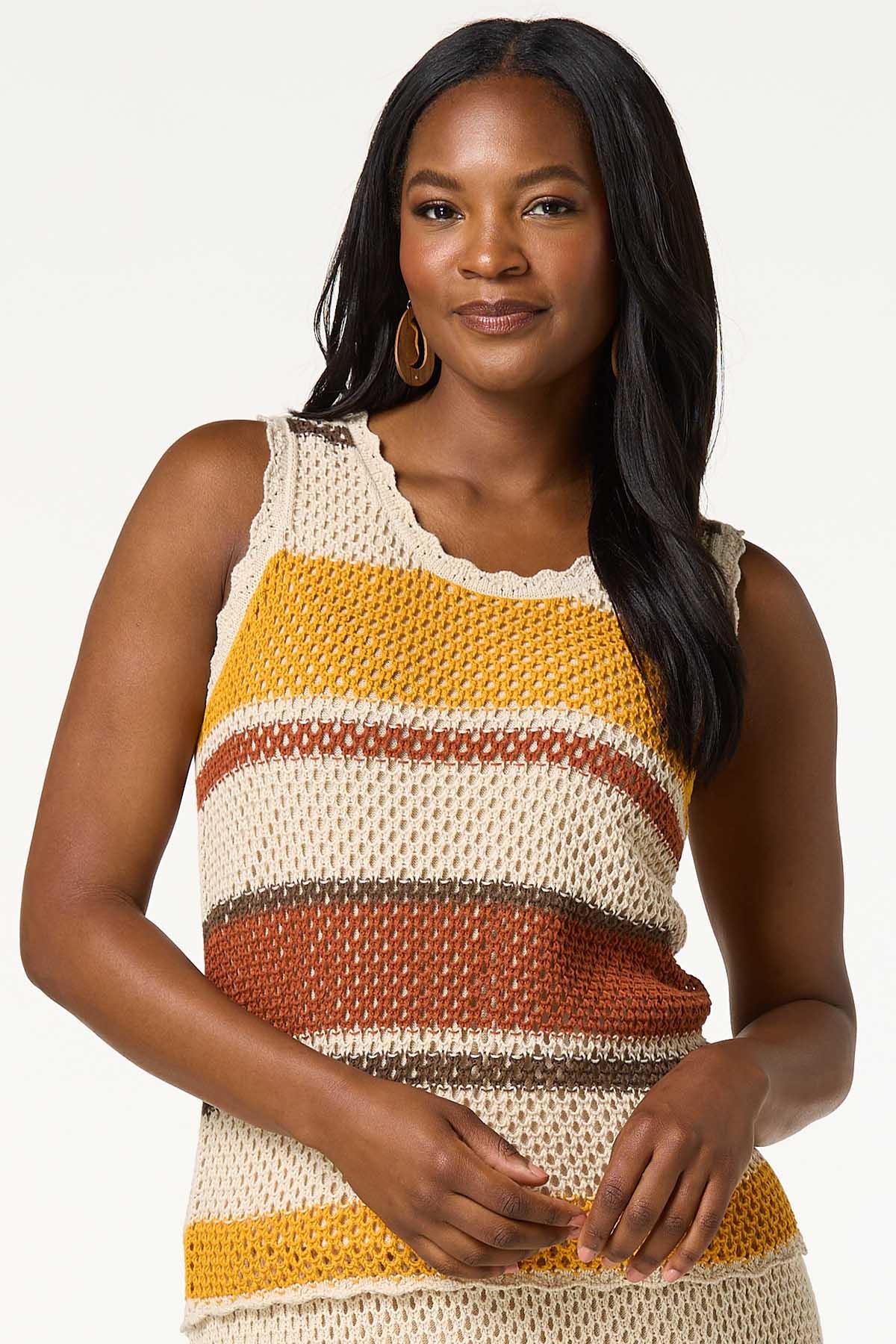 Stripe Scalloped Open Stitch Tank