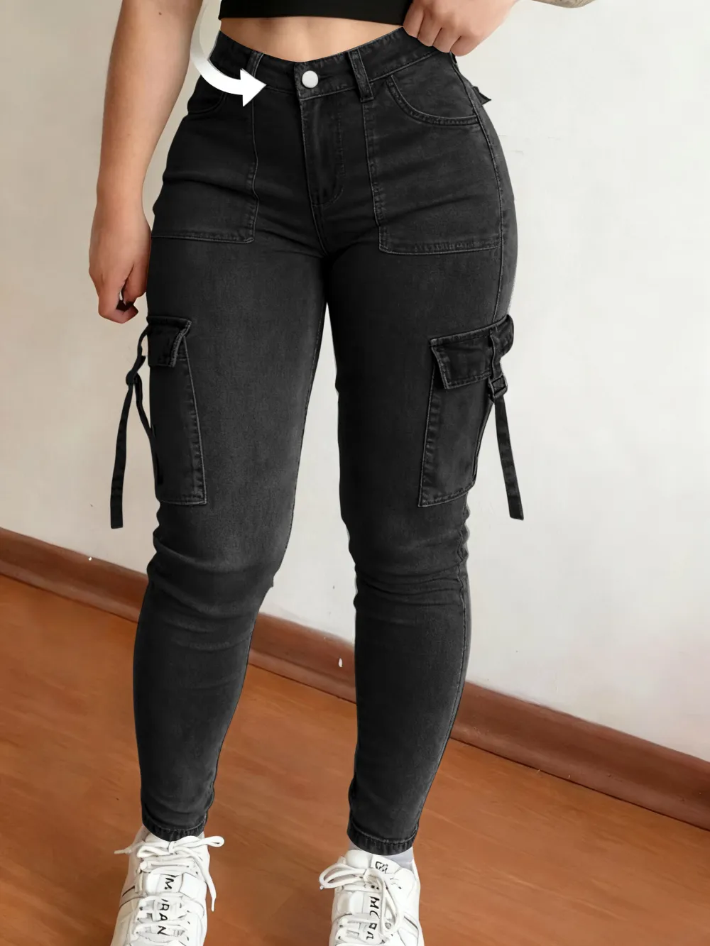 Women's Plain Multi-pocket Denim Cargo Pants