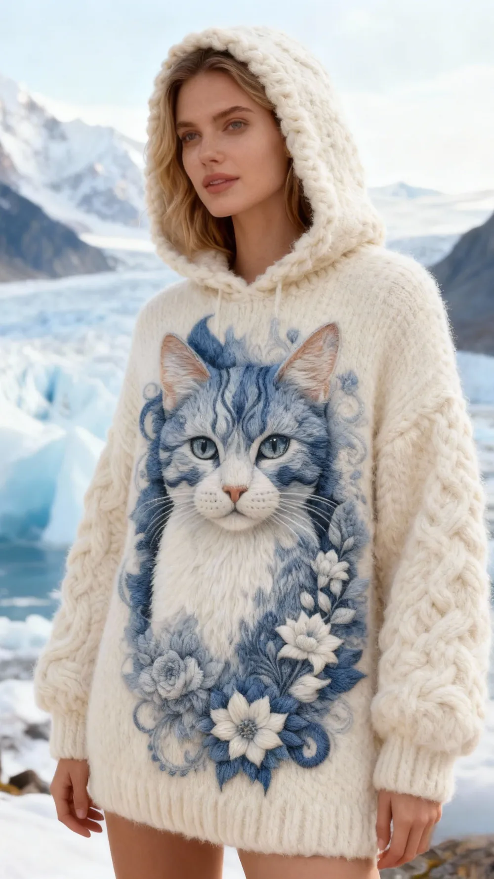 3 PCS $17.97 Women's Artistic Animals Line Knit Hooded Sweater