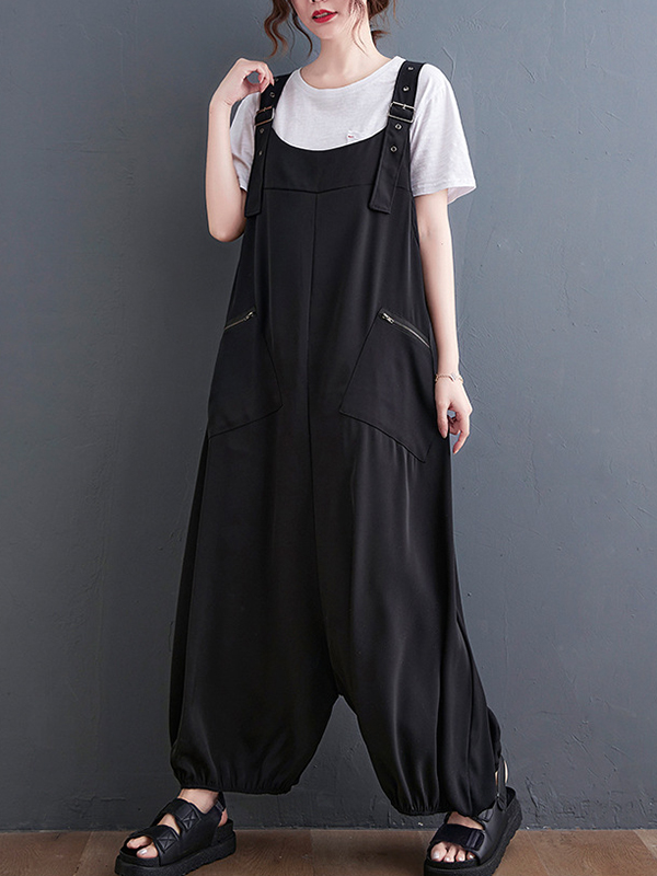 Loose Oversize Solid Color Zipper Jumpsuits Bottoms