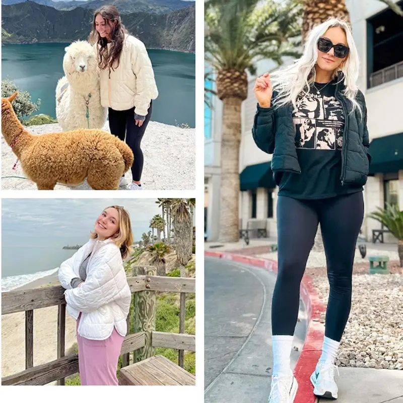 Womens Quilted Puffer Jackets Lightweight Zipper Short Padded Coat With Pockets