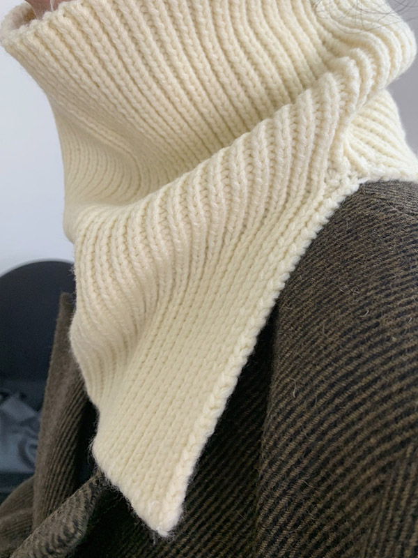 3 Colors Simple High-Neck Asymmetric Knitted Scarf