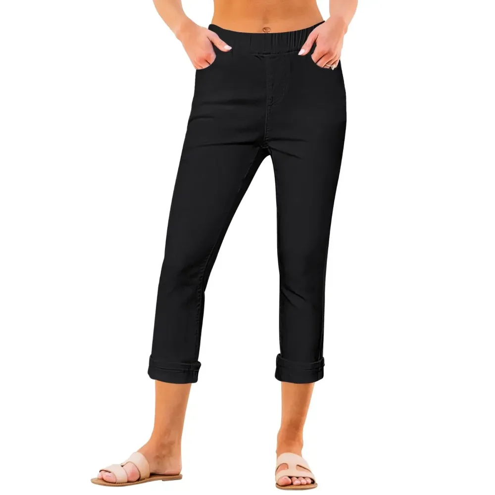 Women High Waisted Skinny Capri Pants Trendy Stretch Denim Cropped Jeans