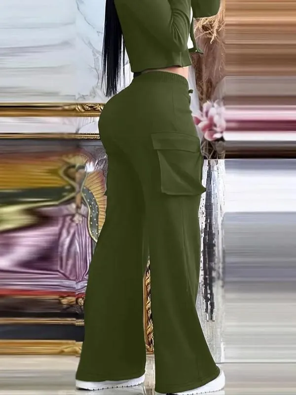 Women's Solid Color Flap Pocket Pants