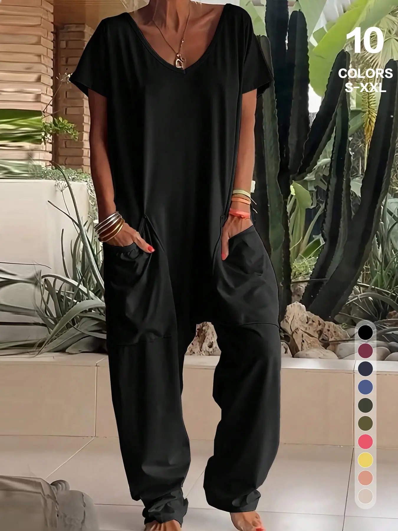 Women’s Casual Short Sleeve Wide-Leg Jumpsuit