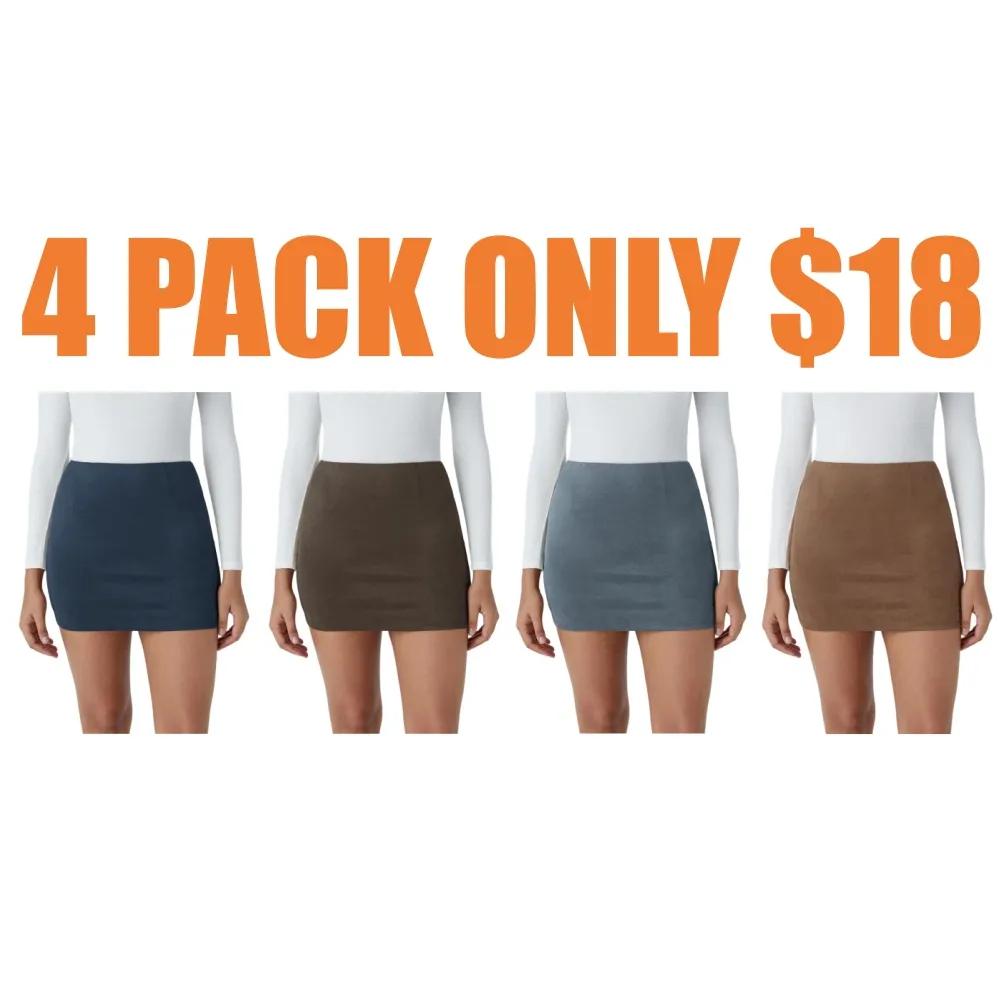 High Waisted 2-in-1 Bodycon Suede Mini Casual Skirt