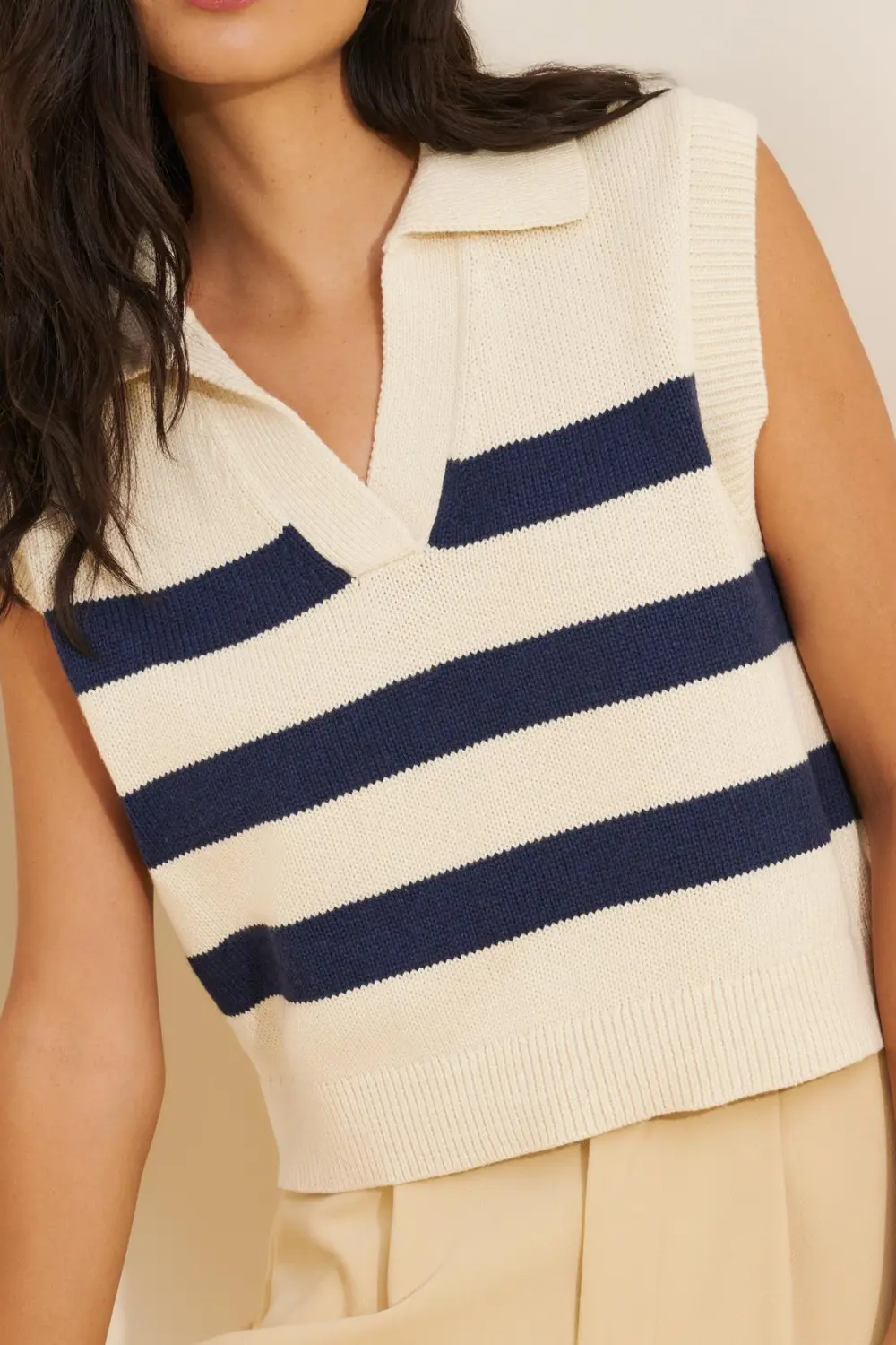 Striped Collared Popover Knit Vest