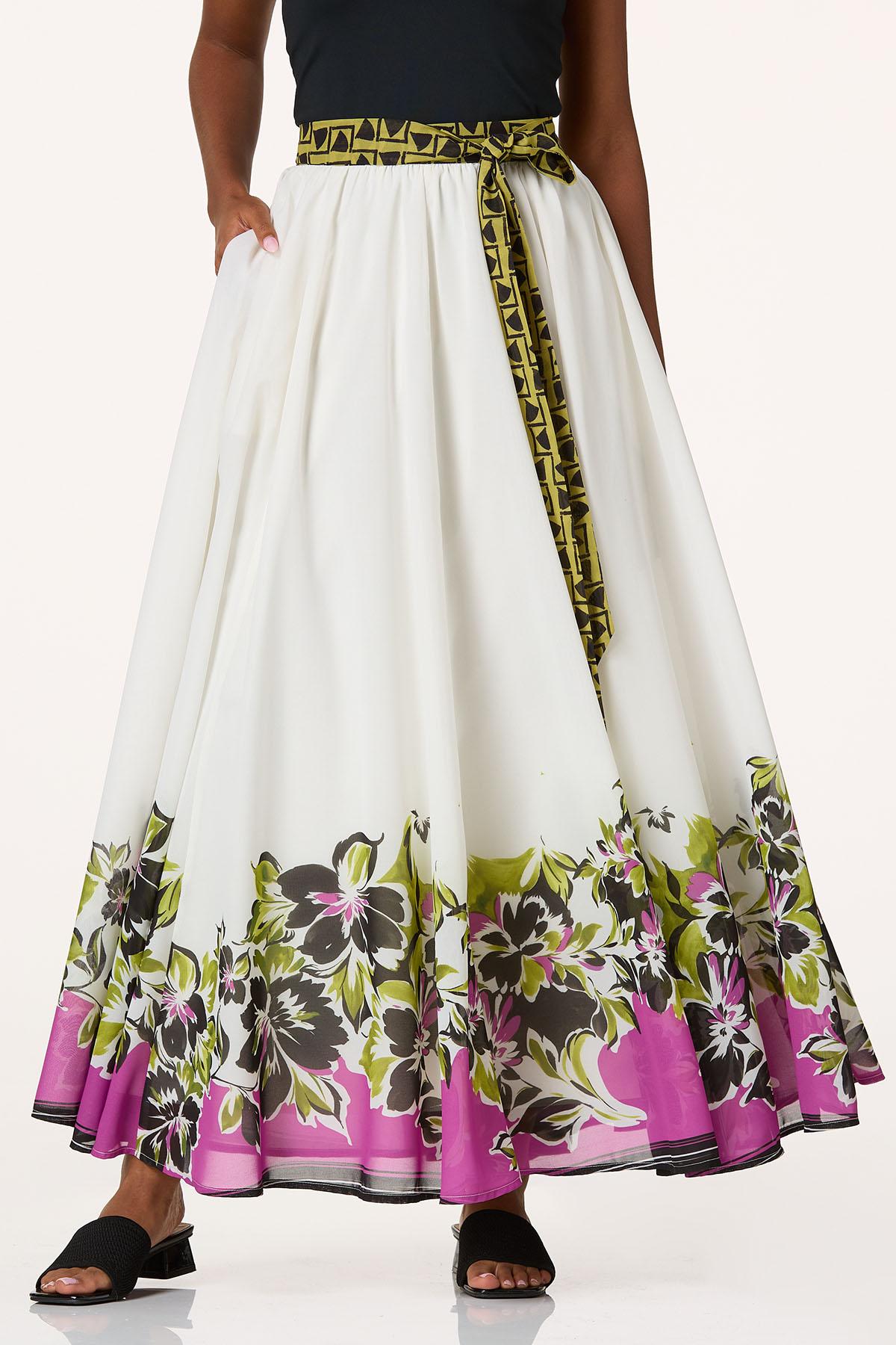 Geo Floral Trim Maxi Skirt