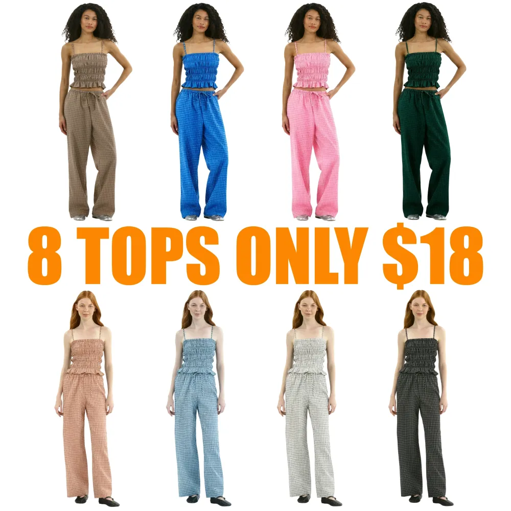 Plaid Seersucker Smocked Cami Top and Pants Set