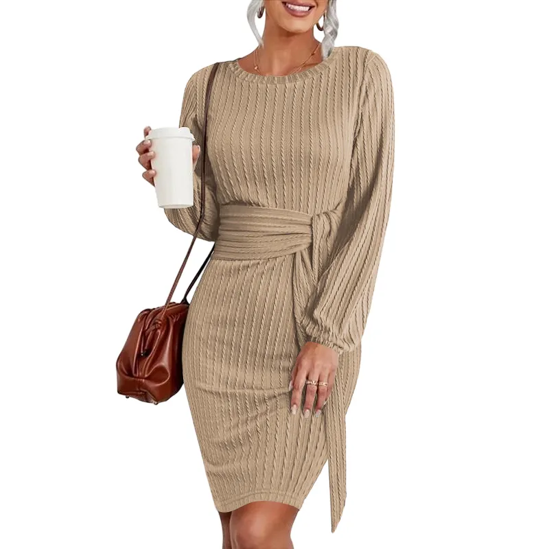Women's Elegant Knit Dress Long Lantern Sleeve
