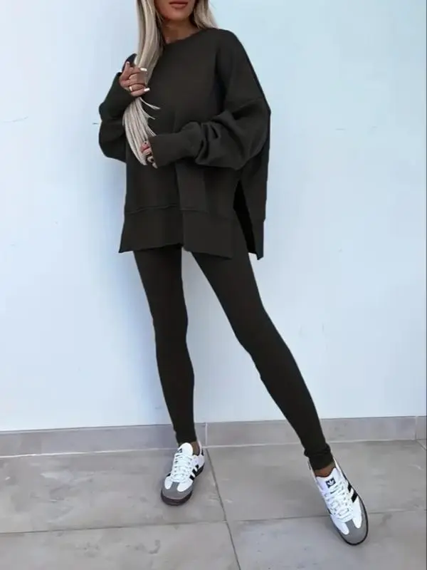 🔥6 PACKS $23🔥-Women's Drop-Shoulder Split Hem Sweatsuit Set