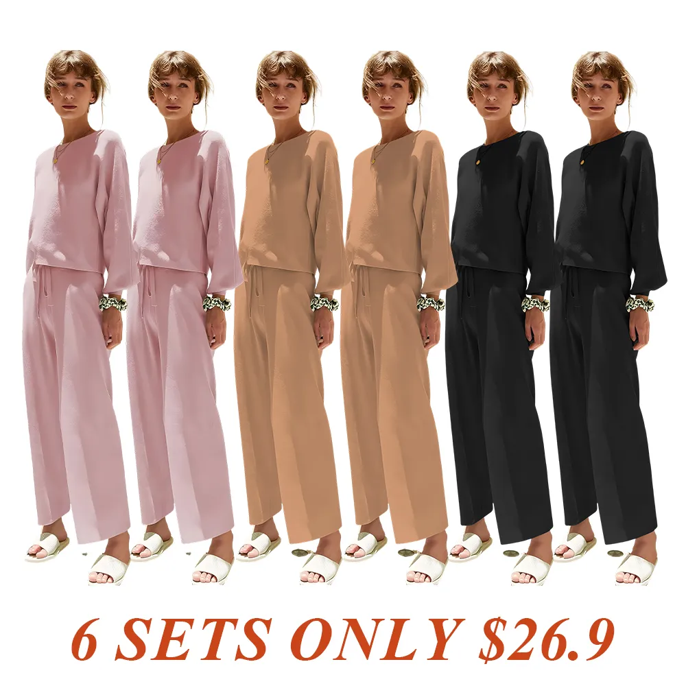 Womens Fall Winter Casual Solid Knitted 2 Piece Sets Long Sleeve Hoodie