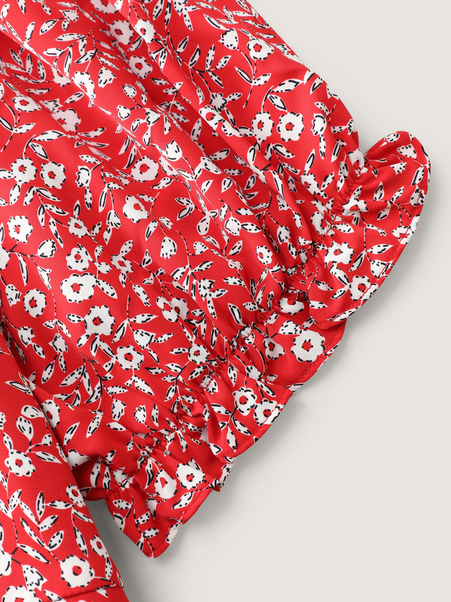 Micro Floral Print Shirred Bow-Tie Mini Dress