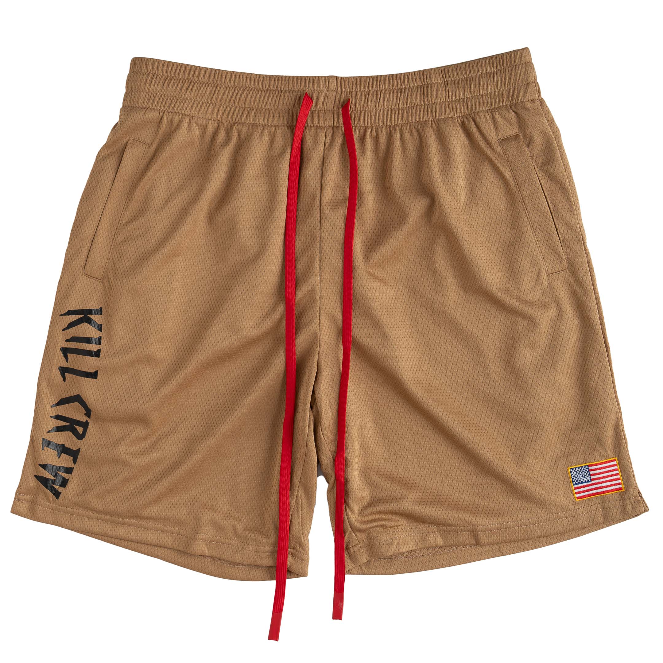 RELAXED CUT SHORTS EMBROIDERED FLAG - SAND