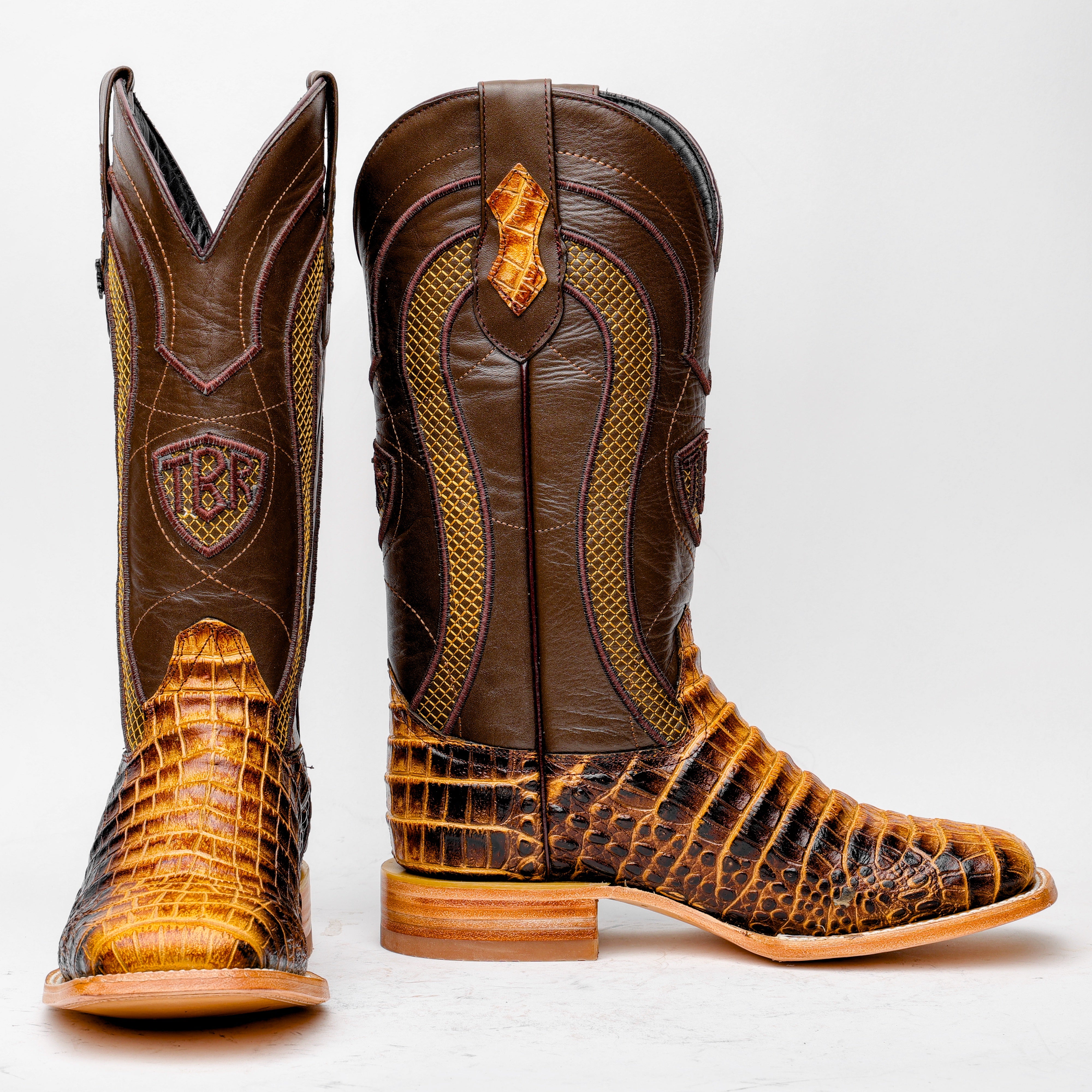 Two-Tone Caiman Belly Leather Boots - Square Toe