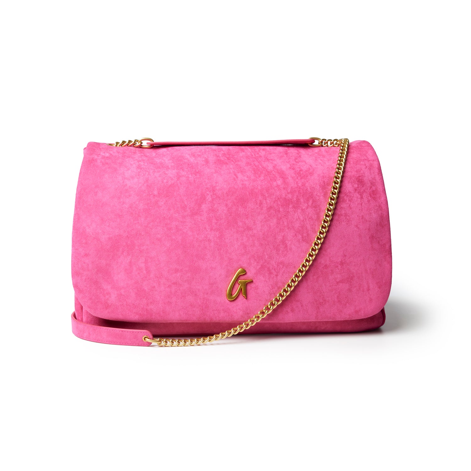 LARGE SUEDE FLAP BAG - HOT PINK