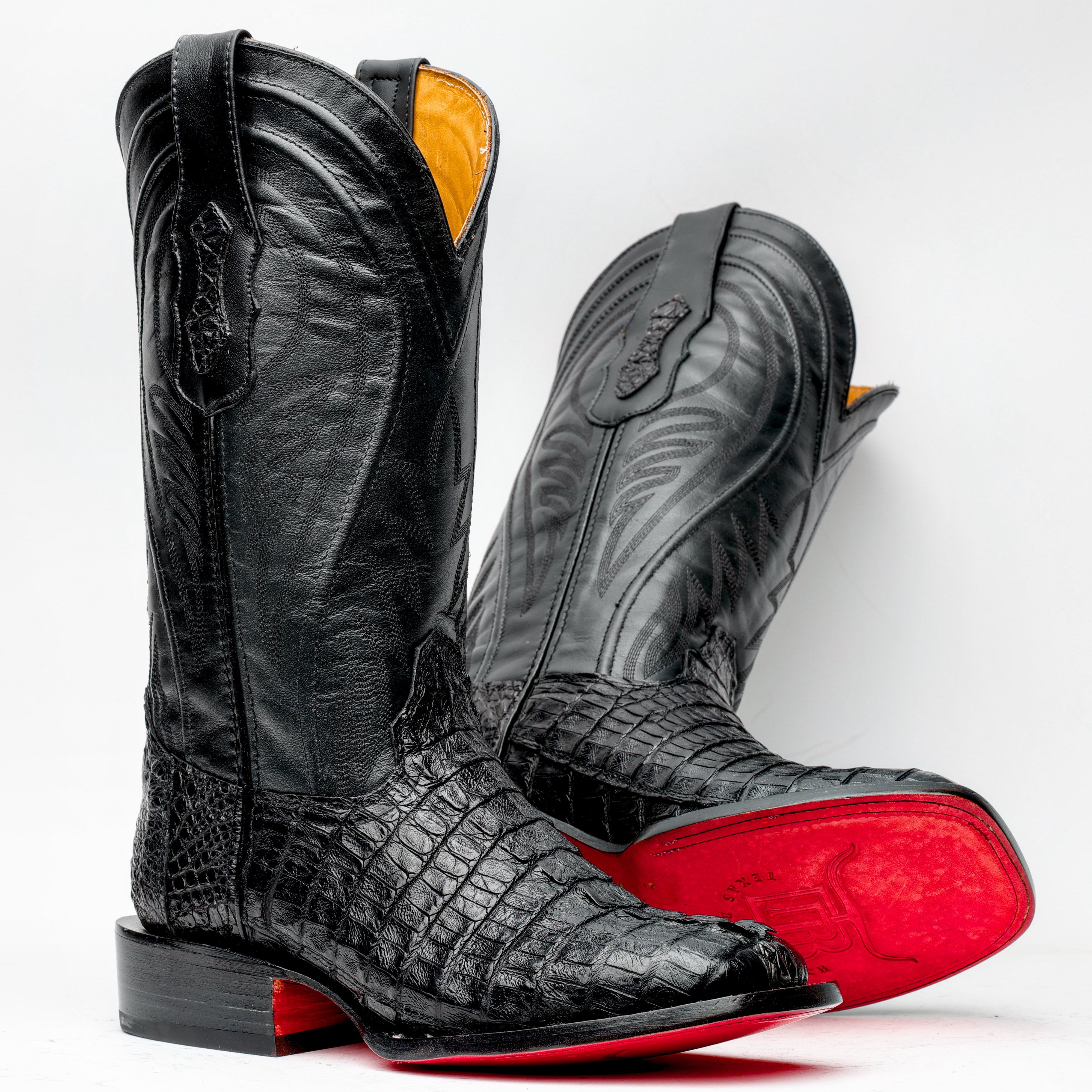 Black GENUINE Caiman Tail Boots - Square Toe