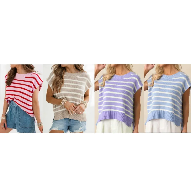 ​​Women's Striped Crew Neck Pullover (Just $3 Each!)