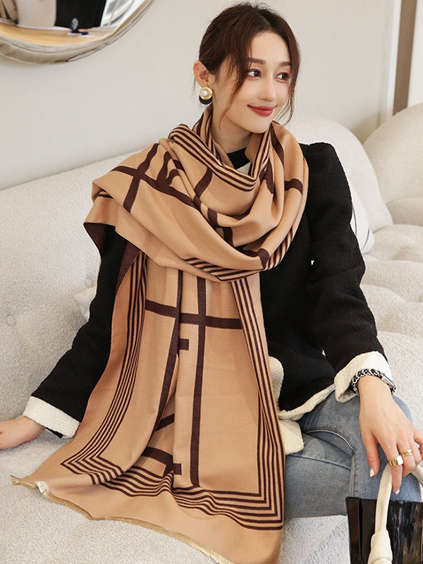 Vintage Keep Warm Striped Tasseled Shawl&Scarf