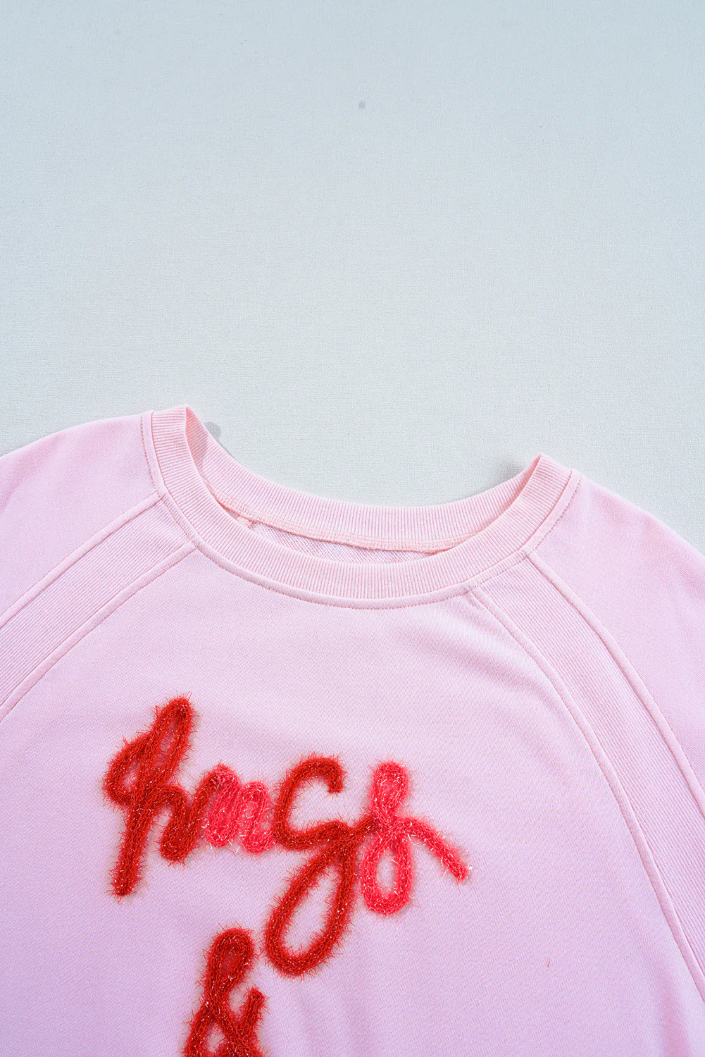 Hugs and Kisses Pop Up Embroidered Raglan Sleeve Sweatshirt