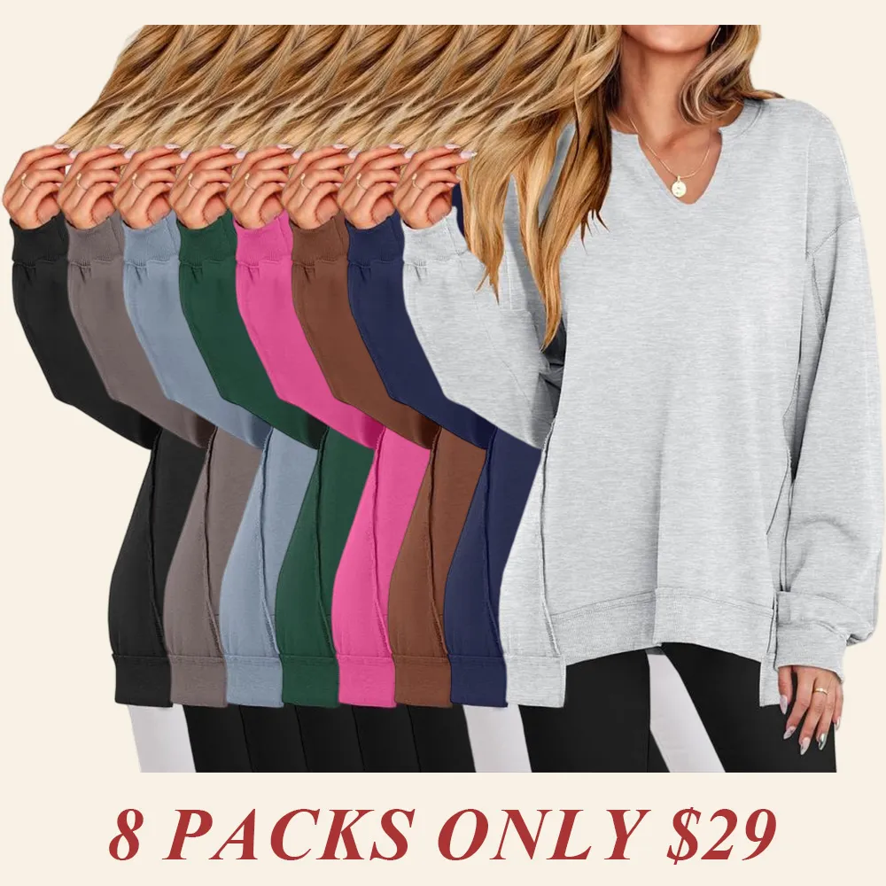 Womens Oversized Sweatshirt V Neck Long Sleeve