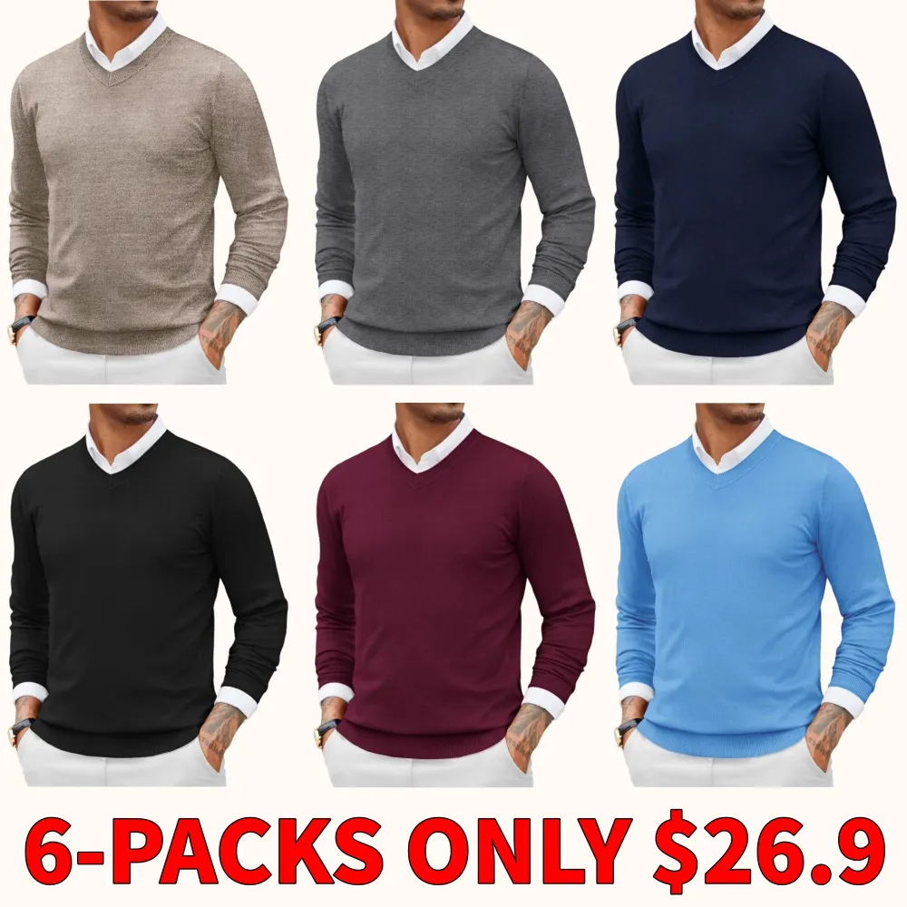 Knitted ribbed V-neck casual pullover sweater