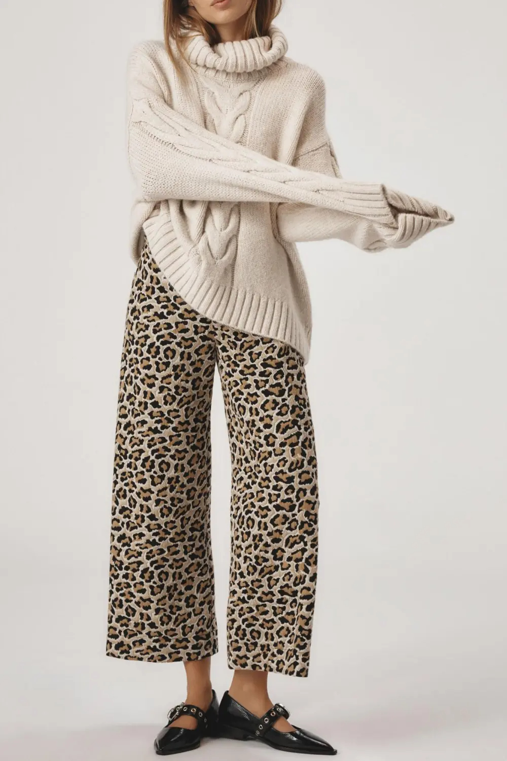 Slouchy Cable Turtleneck Sweater