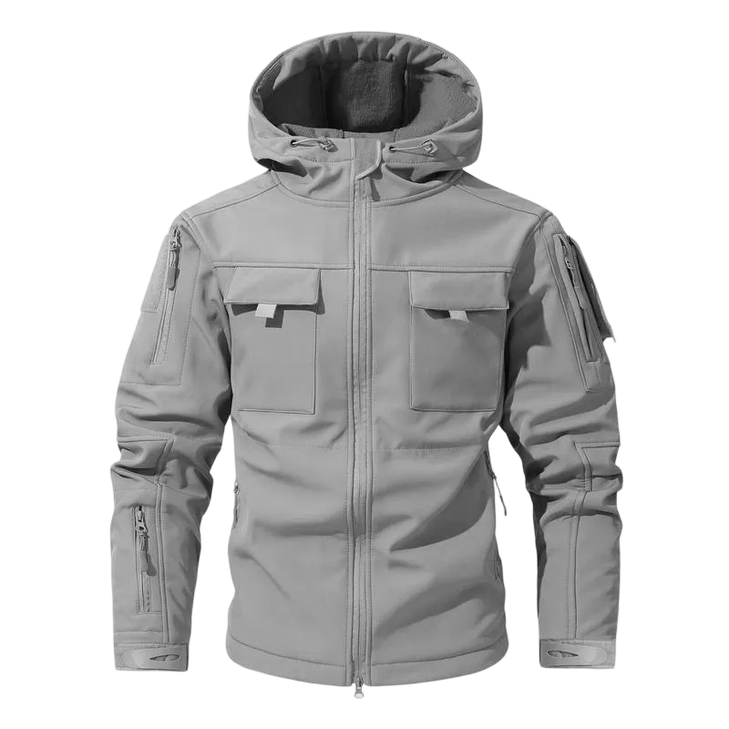 Men's Multi-Pocket Workwear Hooded Jacket, Fleece Waterproof Jacket