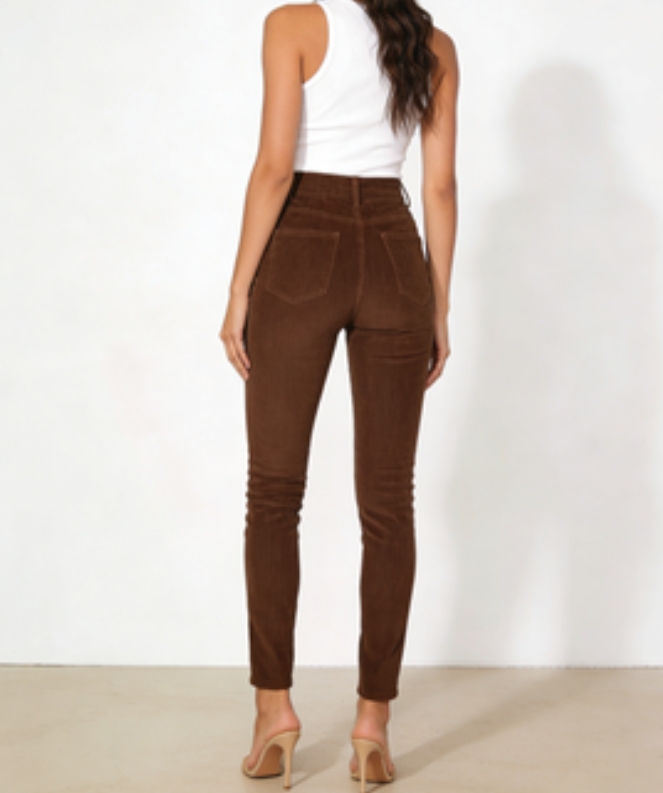 Premium Brown High-Rise Corduroy Pants (Flattering Fit)