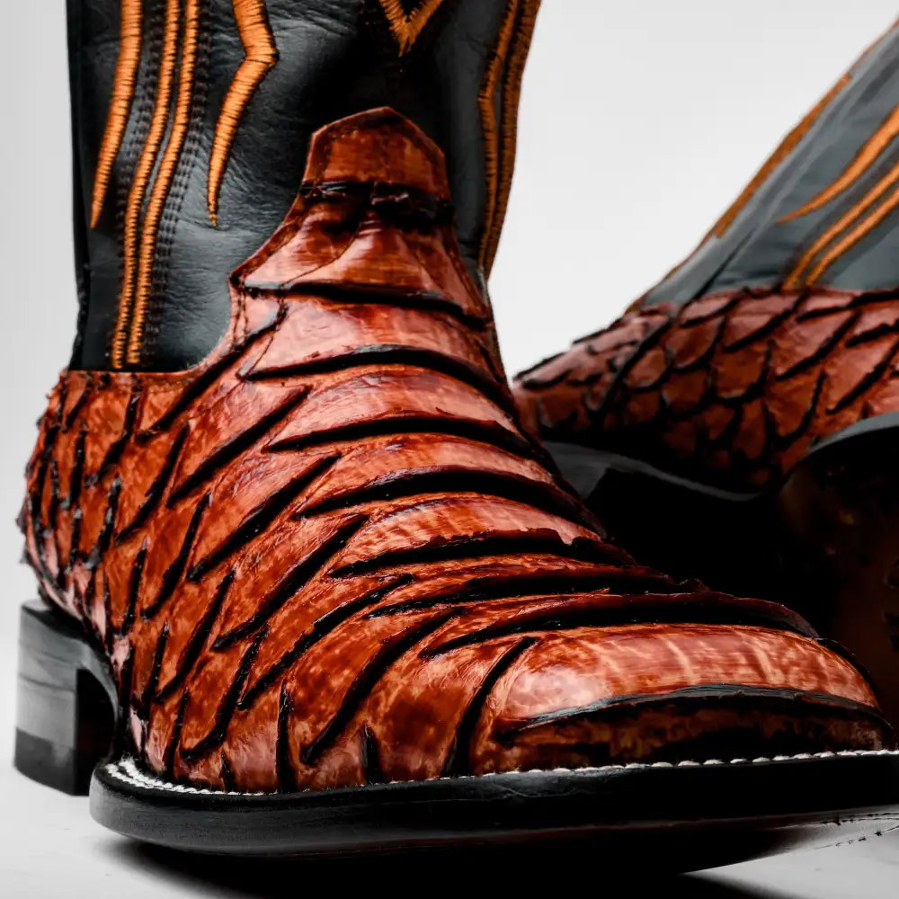 Cognac Jumbo Python Leather Boots - Square Toe