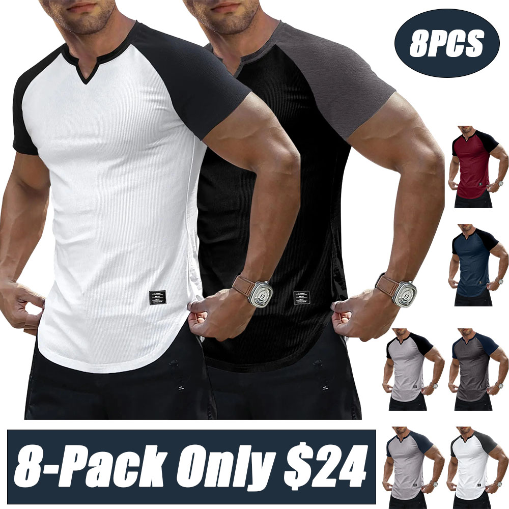 Mens Muscle Slim T Shirt V-Neck Longline Henley Shirt Gym Workout Athletic Tee Shirts, men gifts