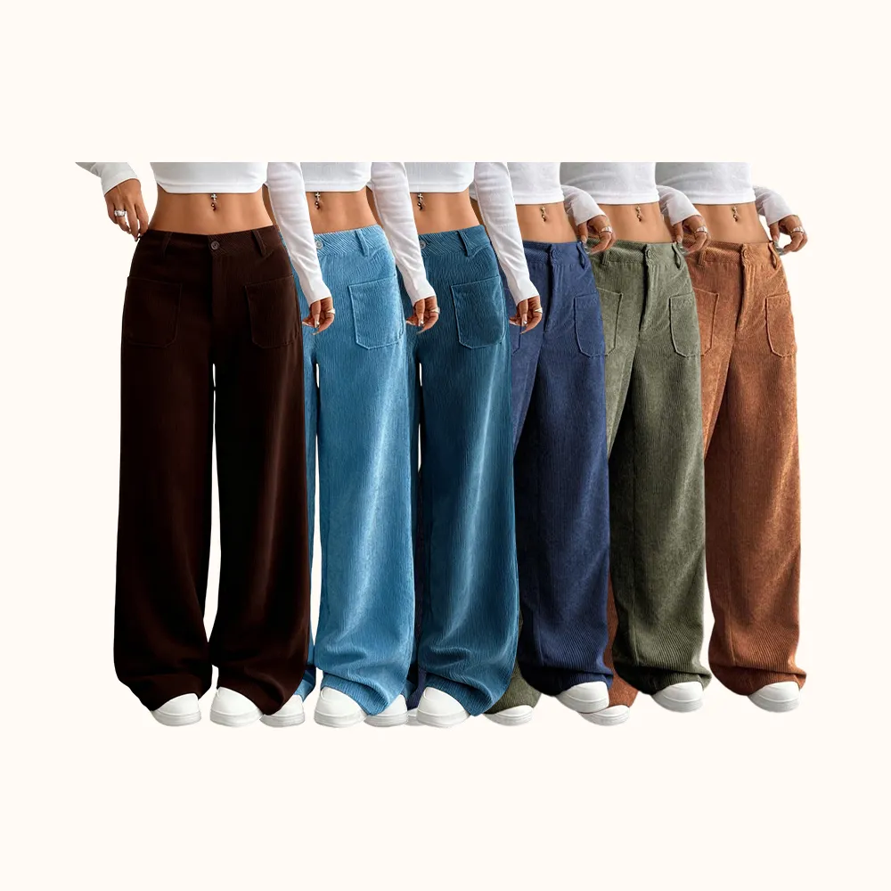 Women's Casual Loose-Fitting Wide Leg Pants with Front and Back Pockets