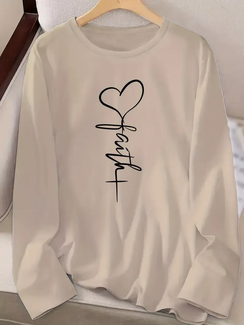 Soft Polyester Women's Casual Long Sleeve Crew Neck T-Shirt