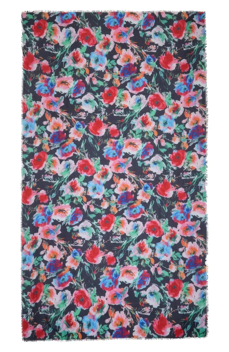 Floral Print Fringe Scarf