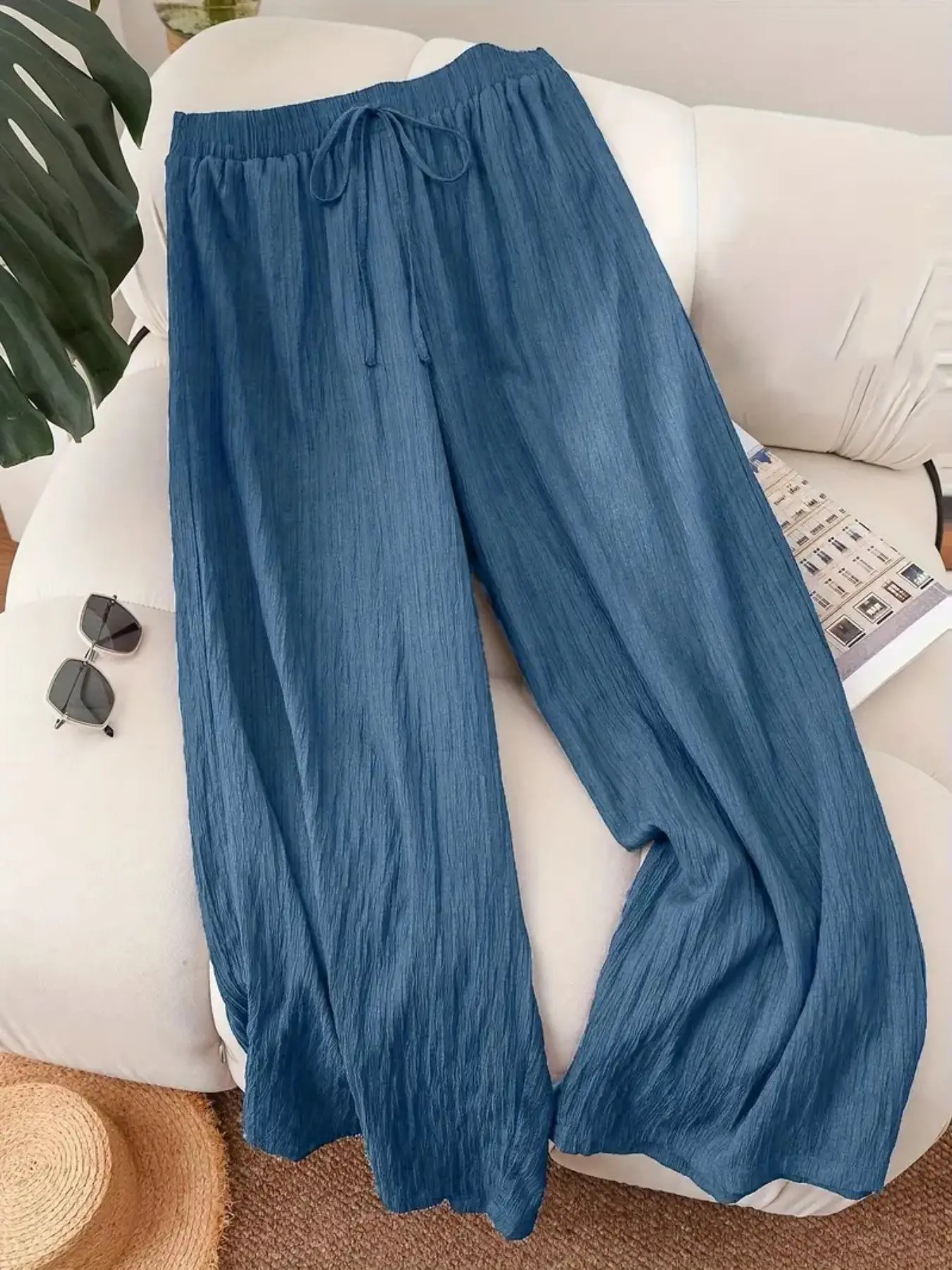 Women’s Solid Color Wide Leg Pants – Casual Comfy Everyday Trousers