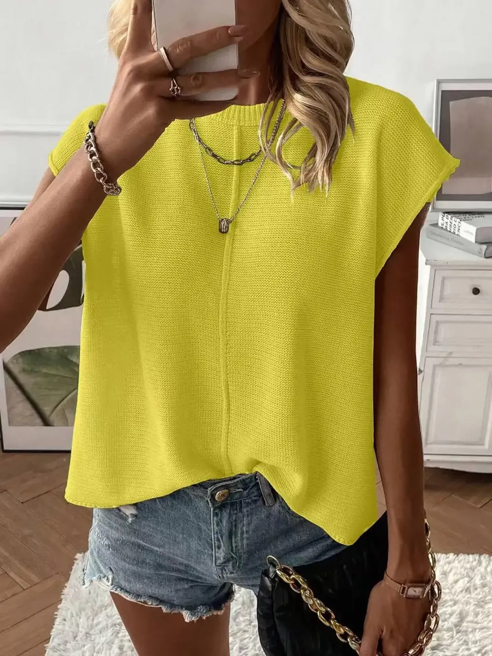 Women's Solid Color Sweater Vest, Casual Fashion Round Neck Knit Top for Summer, Fashion Women's Knitwear for Daily Wear