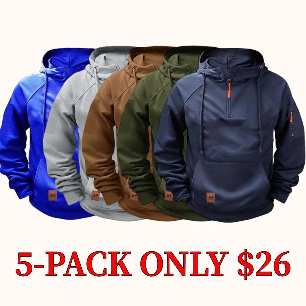Men's regular fit hooded sweatshirt with patch pockets and drawstring, suitable for autumn and winter wear
