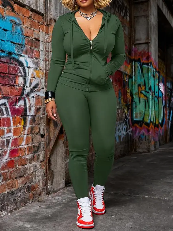 Women Casual Zip Up Hoodie & Fitness Yoga Jogger Set