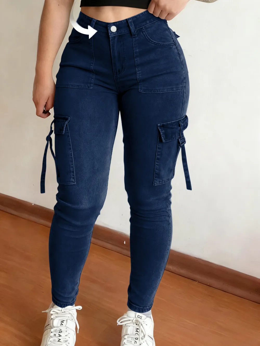 Women's Plain Multi-pocket Denim Cargo Pants
