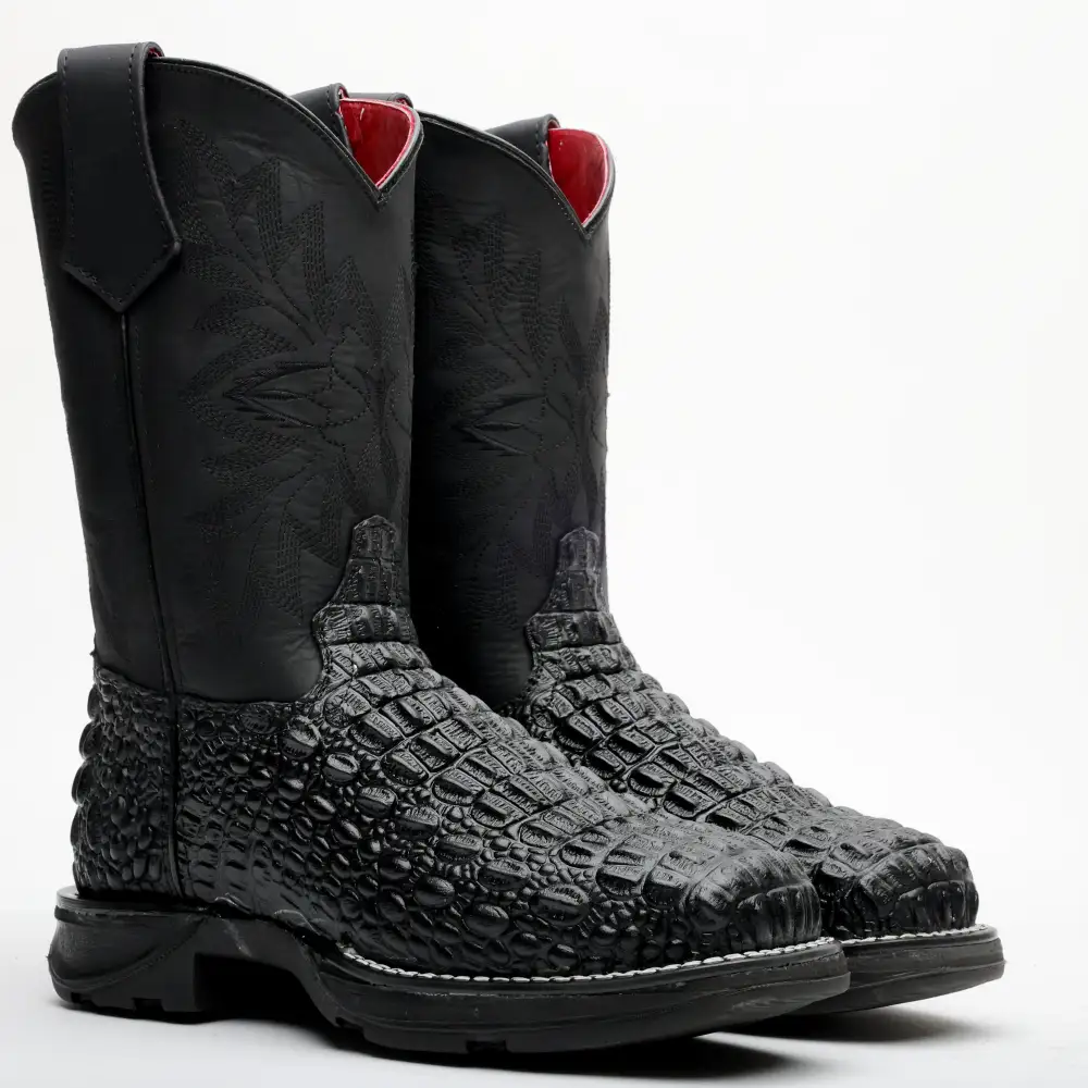 Black Caiman Hornback Leather Boots With 3D Lightweight Sole - Composite Toe