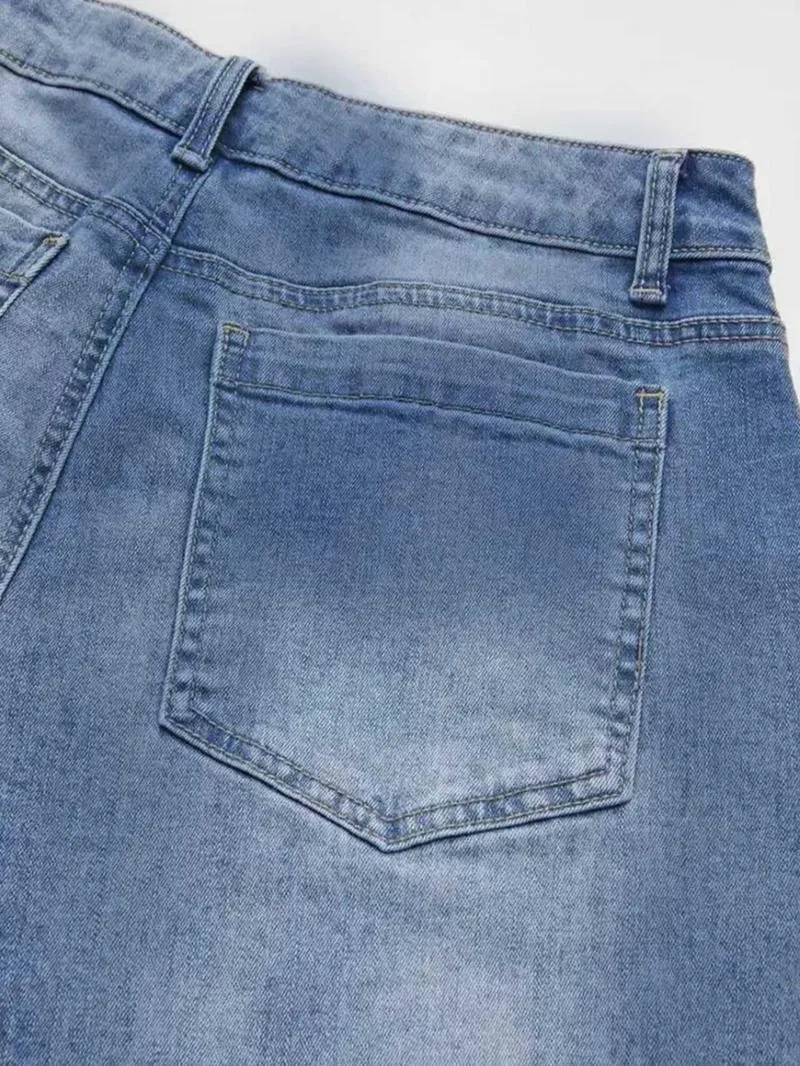 Women's Denim Wide Leg Pants with Pocket Patches, Casual Loose Fit Jeans for Daily Wear