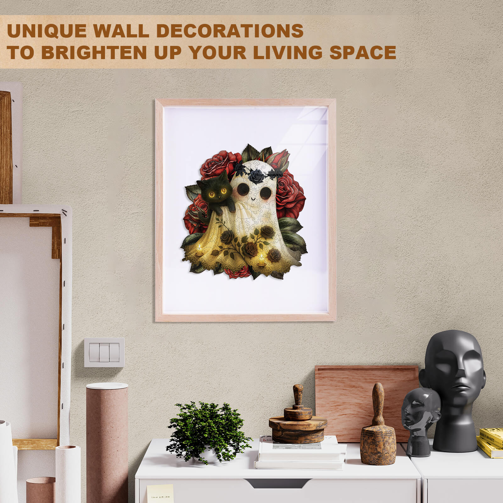 Ghost Loves Cat Wooden Jigsaw Puzzle