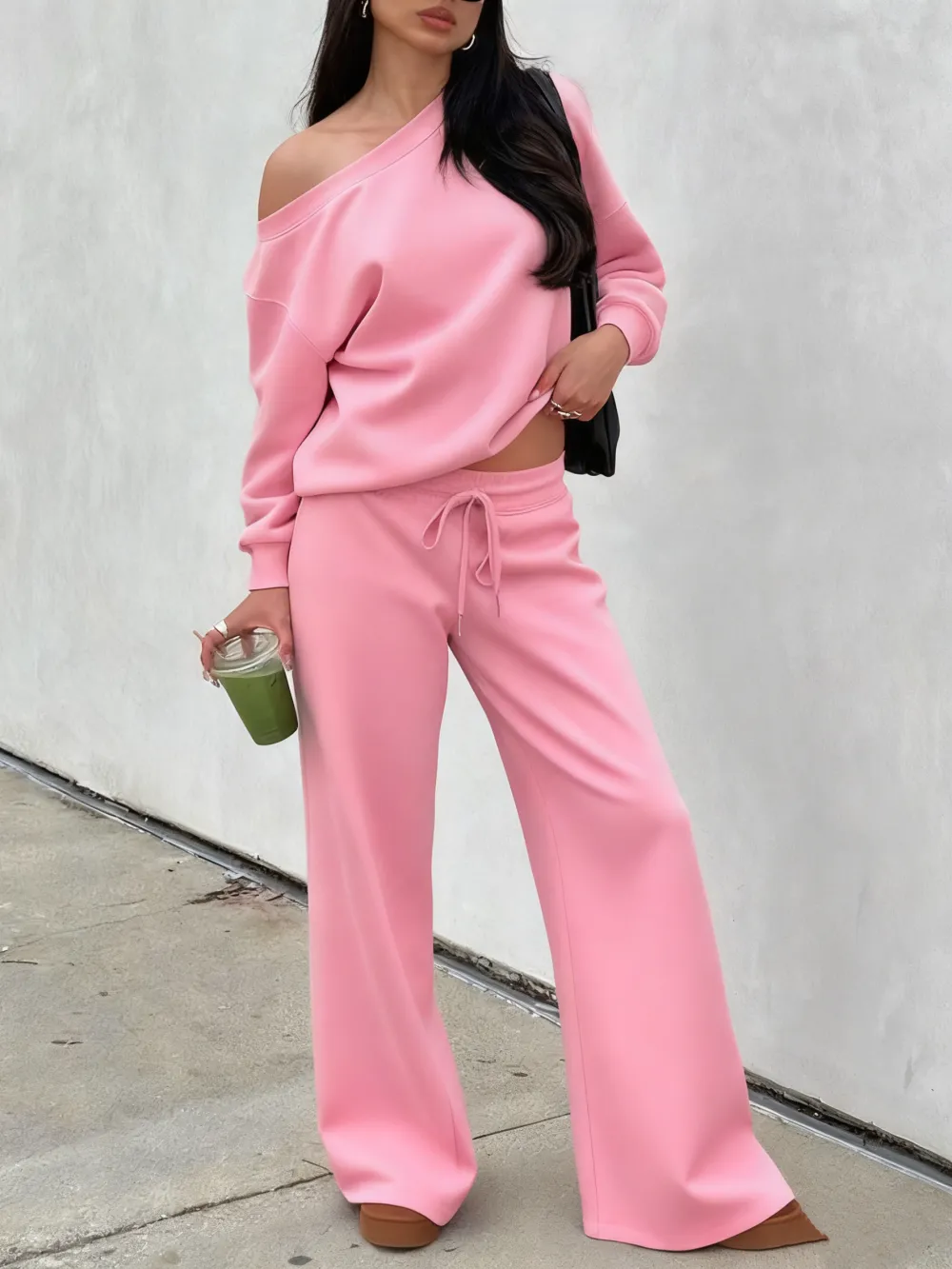 Women Off the Shoulder Long Sleeve Jumper & Pants 2 Piece Set