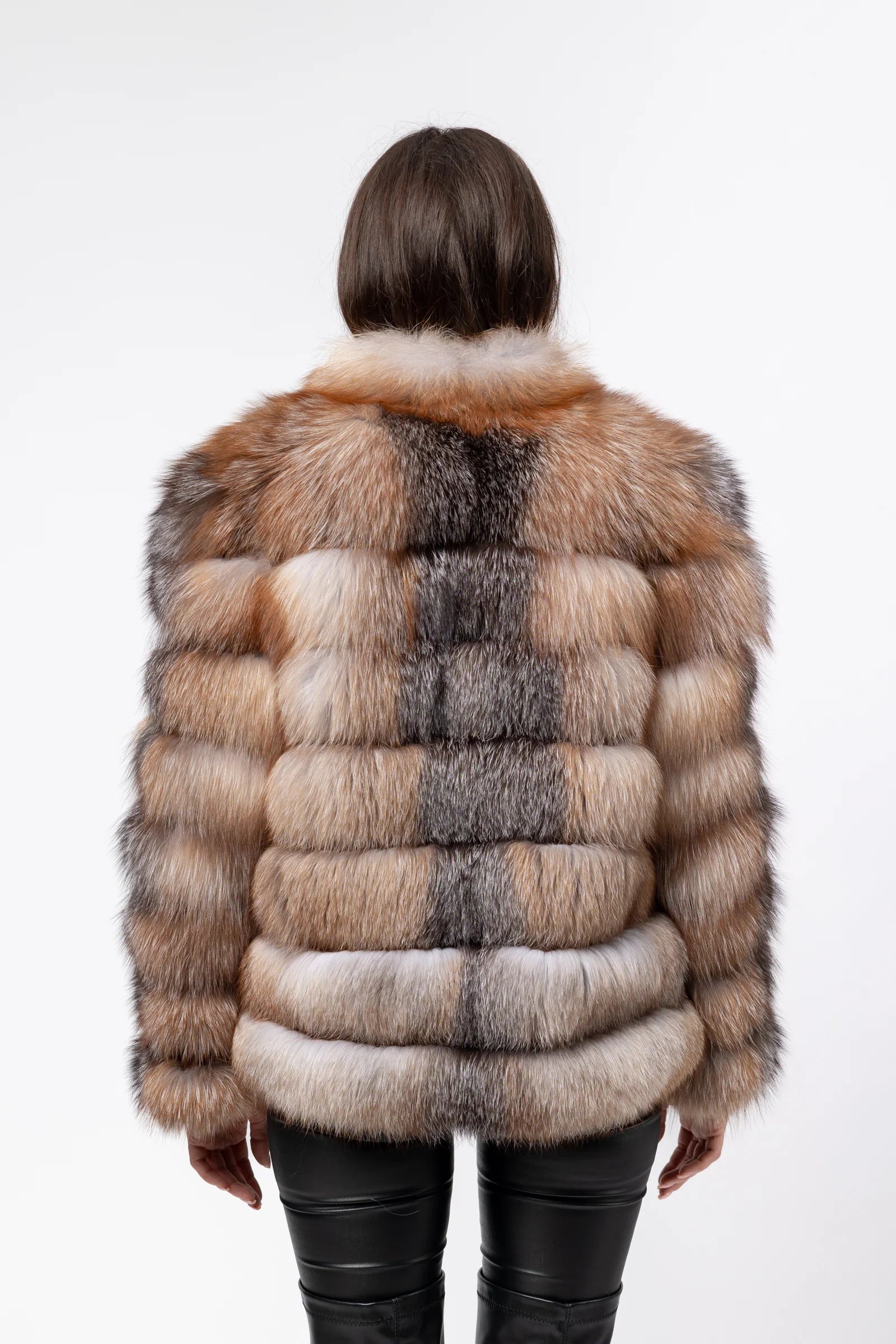 Haină din Blană Naturală de Vulpe, Guler Tunică, Transformabilă, Femei, Brown Frost 271