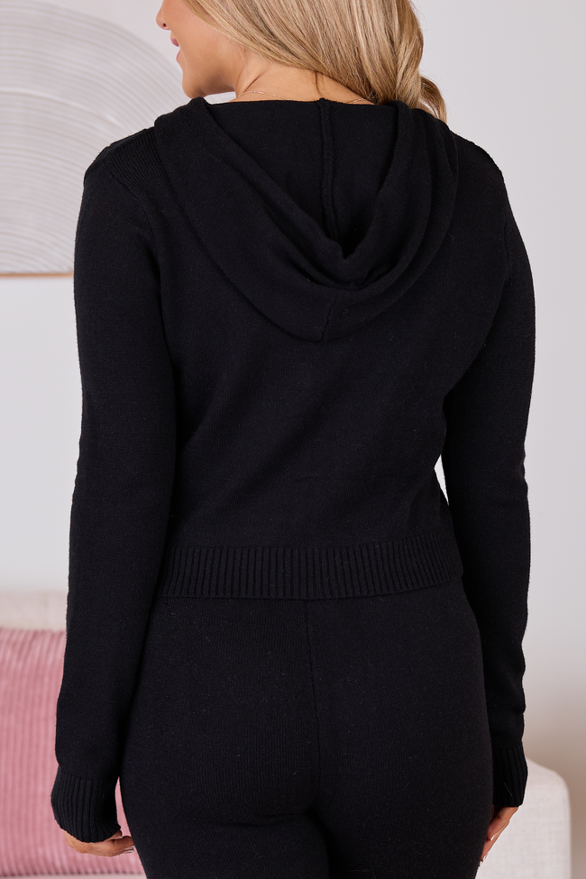 Reba Black Raised Stitch Zip Front Hoodie